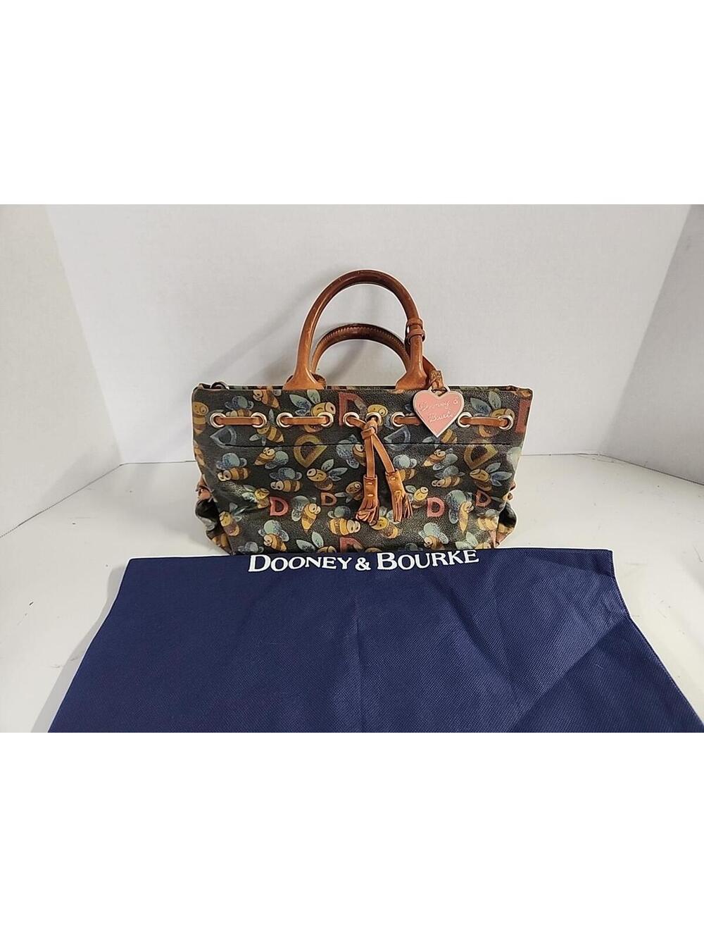 Dooney & Bourke Signature Brown Purse Bees Bumble bees Bag Leather Trim USA